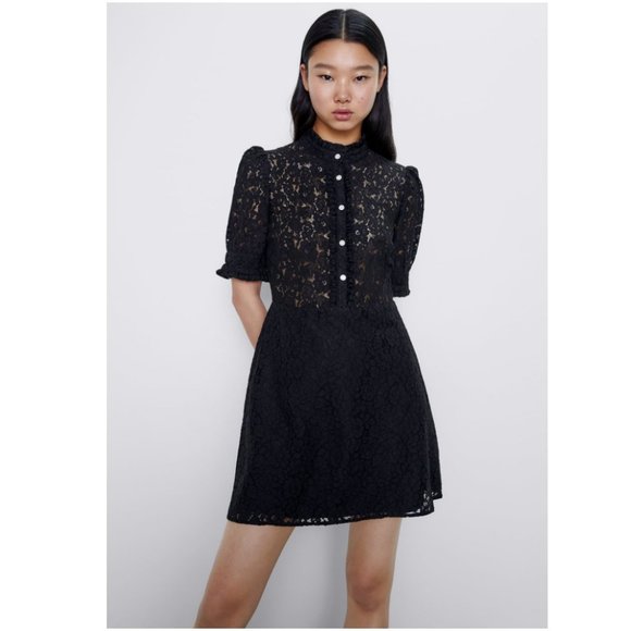 zara lace dress with jewel button